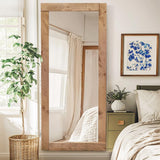 ABSWHLM Full Length Mirror 71"x32" – Solid Wood Frame, HD Tempered Glass, Wall Mounted & Leaning, Rustic Modern Decor for Bedroom, Living Room, Entryway, Light Brown ABSWHLM