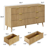LYNSOM 55" W Fluted Dresser for Bedroom with 7 Drawer, Modern Chest of Drawers with Metal Handle and Curved Profile Design, Wood Dresser TV Stand & Storage Organizer for Living Room, Natural Oak LYNSOM
