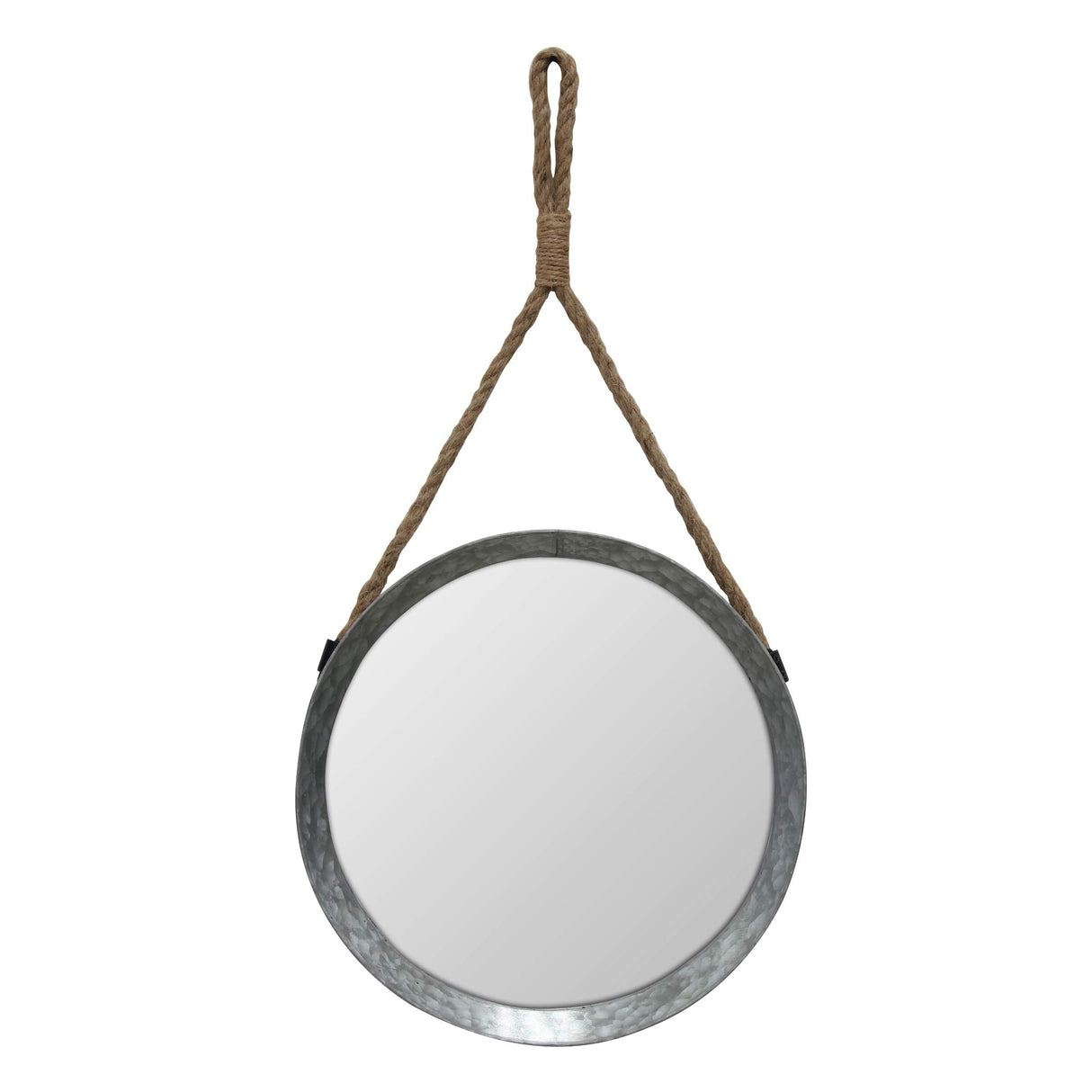 Stonebriar Rustic Round Galvanized Metal Mirror with Rope Hanging Loop ; Farmhouse Home Decor ; For Bathroom, Bedroom, and Living Room, 11.9", Grey Stonebriar