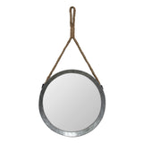 Stonebriar Rustic Round Galvanized Metal Mirror with Rope Hanging Loop ; Farmhouse Home Decor ; For Bathroom, Bedroom, and Living Room, 11.9", Grey Stonebriar