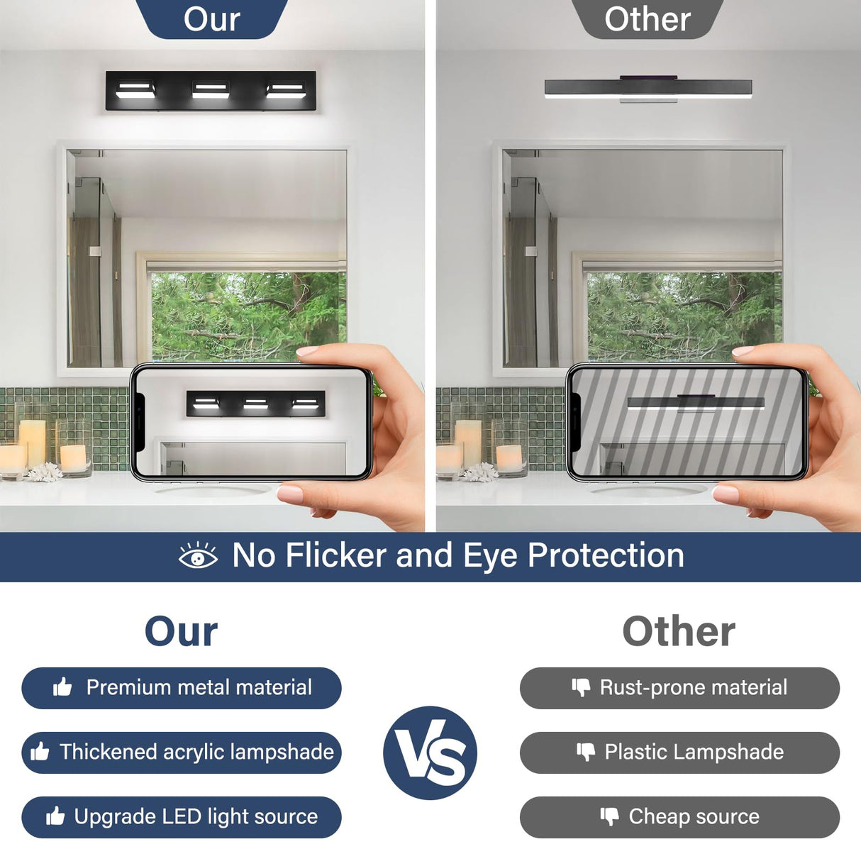 Donrao LED Modern Bathroom Vanity Light Fixtures (3-Light, 24-Inch), Acrylic Matte Black Bathroom Wall Lighting Fixtures Over Mirror (Cool White 6000K) with Rotatable Vanity Lights Heads Donrao