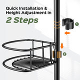 HAMITOR Shower Caddy Tension Pole: 4-Tier Rustproof Bathroom Corner Shelf Organizer for Renters - No Drill Large Shampoo Storage Rack - Adjustable 47-121 Inch - Space Saving Bathtub Accessory - Black HAMITOR