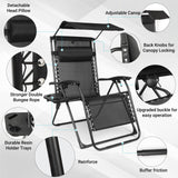 DuangDuang Zero Gravity Chairs Set of 2, Oversized Outdoor Recliner Patio Lounge Chair with Canopy Shade, Foldable Outdoor Lounger with Cup Holder Tray for Backyard Beach Camping, Black DuangDuang