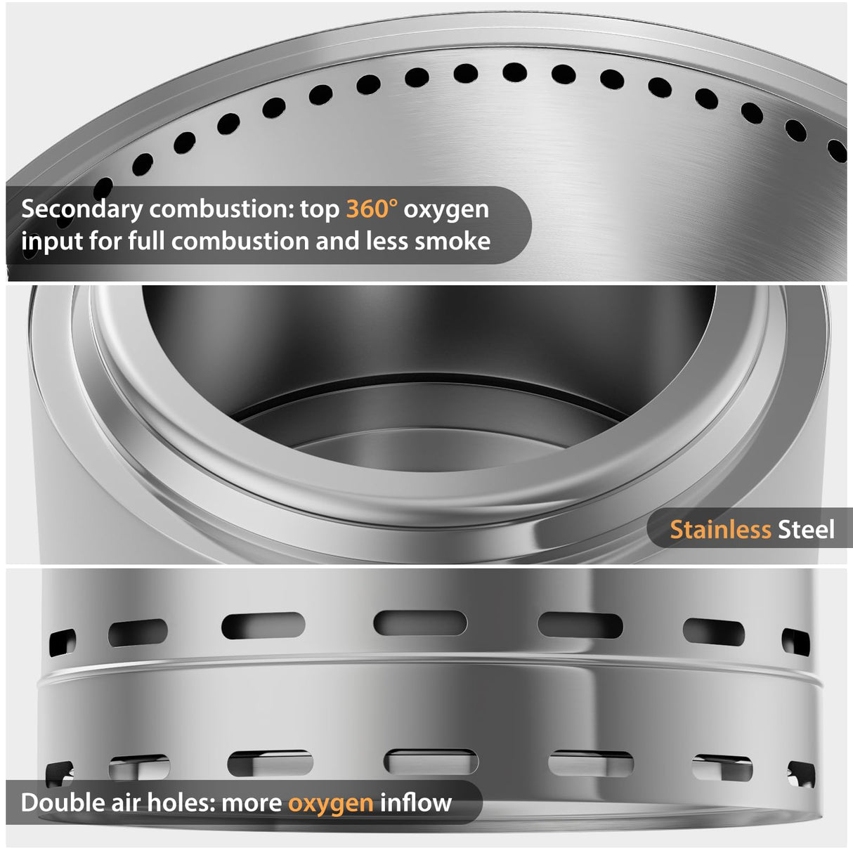 ROOMTEC 19.5" Smokeless Fire Pit, Portable Wood Burning Firepit with Stand and Bag, Easy Clean Bonfire with Removable Ash Pan, Low Smoke Fireplaces for Camping, Patio and Outside ROOMTEC