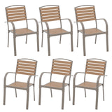 Patiorama Aluminum Outdoor Dining Chairs Set of 6, Stackable Outdoor Patio Chairs Set of 6, All-Weather Bistro Chair with Armrest, Faux Wood Outdoor Dining Chairs for Indoor Yard Garden-Teakwood Brown Patiorama