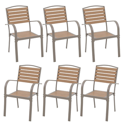 Patiorama Aluminum Outdoor Dining Chairs Set of 6, Stackable Outdoor Patio Chairs Set of 6, All-Weather Bistro Chair with Armrest, Faux Wood Outdoor Dining Chairs for Indoor Yard Garden-Teakwood Brown