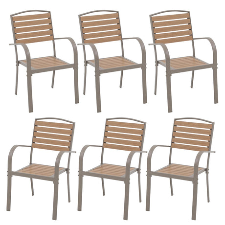 Patiorama Aluminum Outdoor Dining Chairs Set of 6, Stackable Outdoor Patio Chairs Set of 6, All-Weather Bistro Chair with Armrest, Faux Wood Outdoor Dining Chairs for Indoor Yard Garden-Teakwood Brown Patiorama