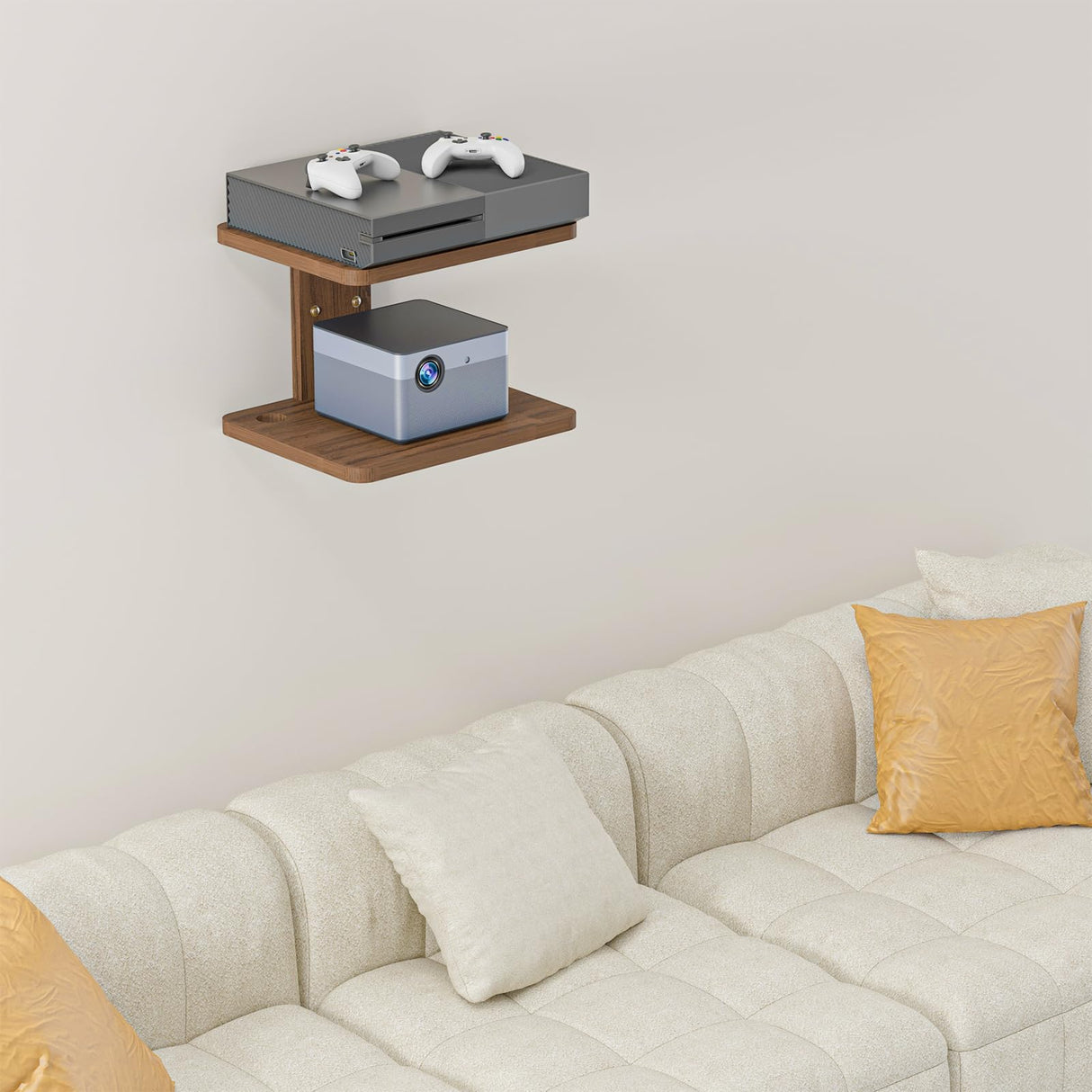 WALI Floating TV Shelf, Projector Shelf Holds Up to 22lbs, Wooden Projector Wall Mounted Shelves for DVD Players, Cable Boxes, Game Consoles, Living Room Decor Accessories (CS202N), 2 Shelves, Wood WALI