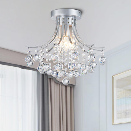 Bestier Modern Silver Crystal Semi-Flush Mount Chandelier Lighting Ceiling Light Fixture Lamp for Diningroom Bathroom Bedroom Livingroom 3 E12 Bulbs Required D13.5 inch X H11.6 inch Bestier