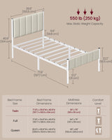 VASAGLE Twin Bed Frame with Upholstered Headboard, Metal Bed Frame Twin Size with Footboard, 550 lb Weight Capacity, Steel Slats, Easy Assembly, No Box Spring Needed, Cappuccino Beige URMB983W01V1 VASAGLE