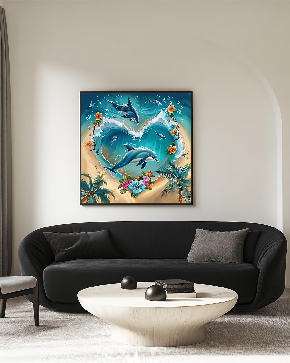 Beach Dolphin Diamond Art Kits for Adults, Landscape Crafts 5D Diamond Painting Kit for Adult Beginners, Ocean Animal DIY Round Dots Full Drill Diamonds Paintings for Home Wall Decor Gifts 12X12 In Luckyrichrui