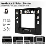 Mekminop 4-Piece TV Stand for TVs Up to 70" - Modern Entertainment Wall Unit with Shelves, Large Media Center for Living Room, Black Mekminop