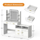 Pamapic Vanity Desk with Mirror and Lights, 13 Storage Makeup Vanity with 4 Drawers and 8 Shelves, 62" Large Dresser Dressing Table with Power Outlet, 3 Lighting Modes, Silent Slides, White Pamapic