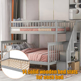 Harper & Bright Designs Twin Over Full Bunk Beds with Stairs, Wood Bunk Bed with Storage and Guard Rails,Bunk Beds Twin Over Full Size for Kids, Bedroom, Dorm, Teens, Adults, Grey Harper & Bright Designs