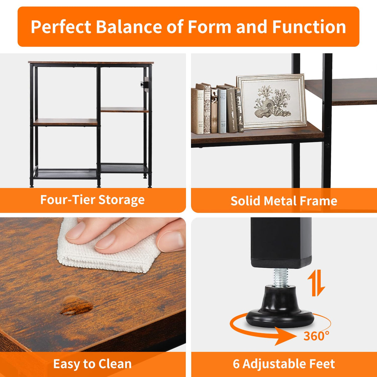 20-29-37 Gallon Fish Tank Stand with 3 Power Outlet 2 USB Port, Metal Aquarium Stand with 4-Tier Adjustable Storage Shelves, 30''L* 13''W*30''H Reptile Tank Stand, Fish Tank Table, 500lbs Capacity SECOCTSR