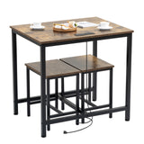 Finnhomy 3-Piece Dining Table Set, Small Kitchen Table with 2 Chairs, LED Light and USB Type-C Power Outlet, Space-Saving Design for Dining Room, Living Room, Apartment, Rustic Brown Finnhomy