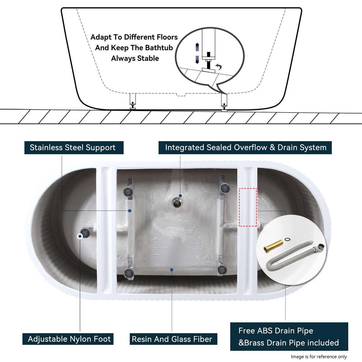 FerdY Nami 67" Acrylic Freestanding Bathtub, V Shape Freestanding Soaking Acrylic Bathtub, Modern White, cUPC Certified, Chrome Drain and Classic FerdY