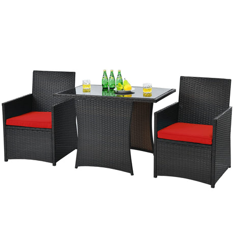 HAPPYGRILL 3-Piece Outdoor Wicker Bistro Set PE Rattan Dining Table Set with Cushioned Chairs, Patio Conversation Set for Backyard Porch Garden and Poolside HAPPYGRILL