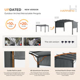 HAPPATIO 10' x13' Outdoor Arched Patio Pergola, Outdoor Retractable Pergola with Sun Shade Canopy, Aluminum Frame with Canopy Fixed in Various Positions for Gardens, Patios, Backyards (Grey) HAPPATIO