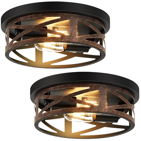 SKEJAO Flush Mount Ceiling Light Fixture,Vintage Metal Black 2-Light Hallway Light Fixtures Ceiling,Rustic Retro Light Fixtures Ceiling Mount for Farmhouse,Kitchen,Hall (2 Pack) SKEJAO
