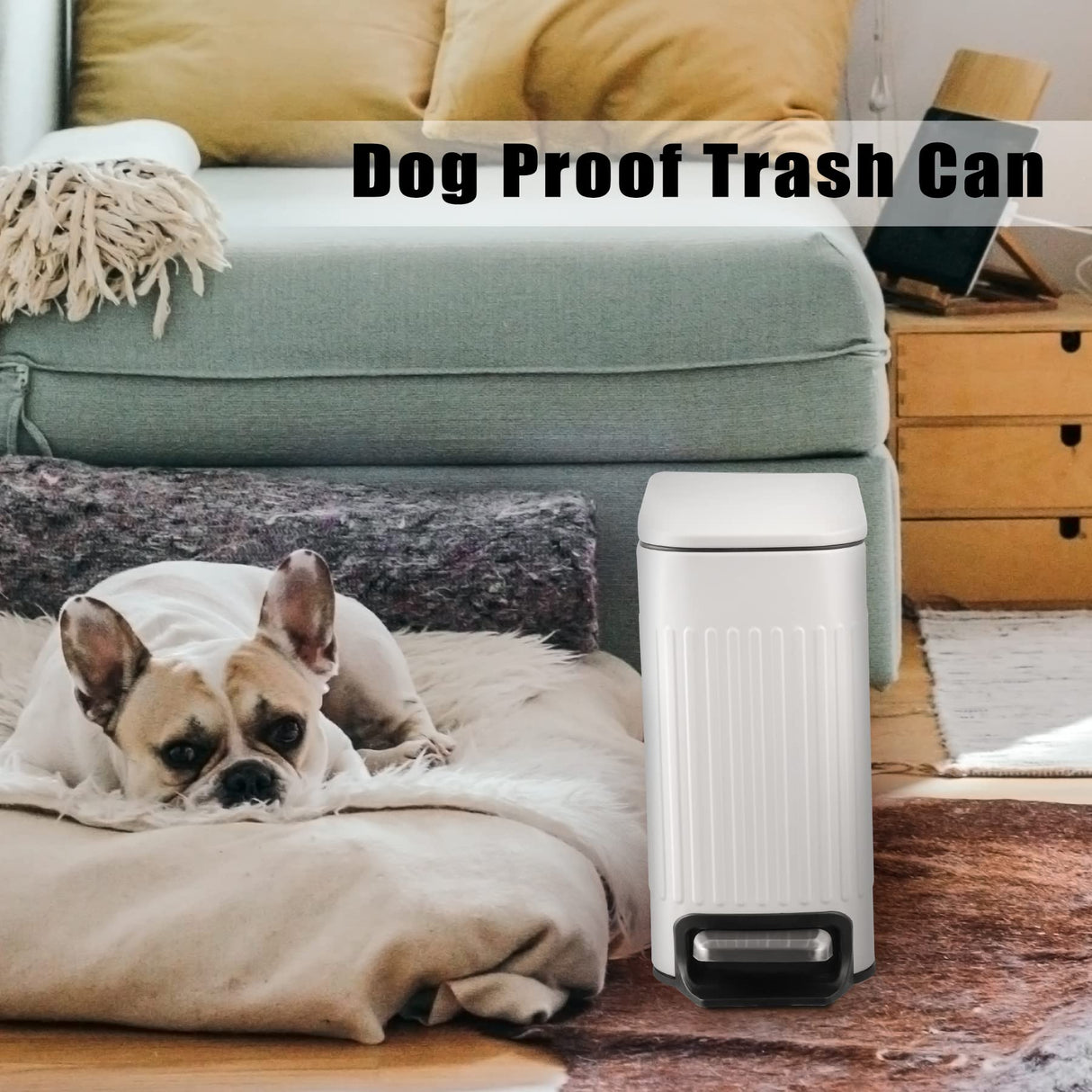 TrashAid Slim Bathroom Trash Can with Lid Soft Close, 6 Liter/1.6 Gallon Stainless Steel Small Garbage Can with Removable Inner Bucket, Step Pedal, Slim Wastebasket for Toilet, Office, Bedroom, White TrashAid