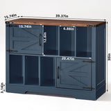 Joaxswe Large Record Player Stand with Vinyl Storage Up to 450 Albums, 39 Inch Farmhouse Wood Navy Blue Vinyl Records Storage Cabinet with Barn Doors, Mid-Century Turntable Stand for Living Room Joaxswe