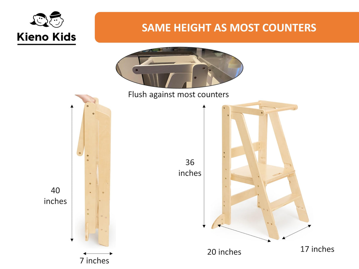 Foldable Kitchen Stool for Kids - Foldable Toddler Tower, Kitchen Stool for Toddlers, Toddler Standing Tower, Toddler Tower, Kids Stool (Wood Color) Kieno Kids