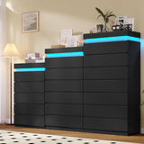 HAUOMS Tall 6 Drawer Dresser with LED Light, Black Modern Chest of Drawers for Bedroom,Closet Dressers with Drawers for Living Room, Entryway, Hallway HAUOMS