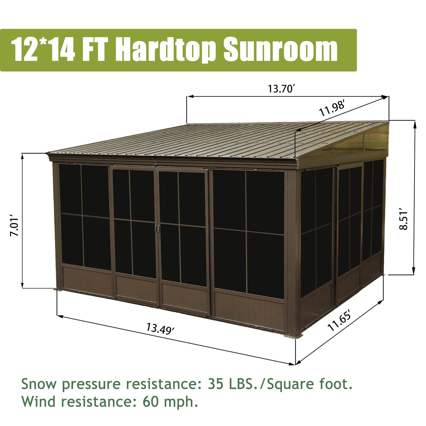 Domi 12x14FT Wall Mounted Sunroom, All-Season Solarium with Front Door & Side Entrance, Galvanized Steel Sloping Roof&Moveable PVC Screen, Outdoor Permanent Sun Room Lean to Gazebo for Deck P - WoodArtSupply