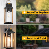 Roravilila Dusk to Dawn Outdoor Light Fixture Rustic Wood, 17” Large Outside Light for House Cylindrical Glass IP65 Waterproof Outdoor Lantern Scone Farmhouse Porch Light Exterior Wall Mounted Lamp Roravilila