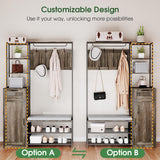 HOVANESTY Hall Tree with Bench and Shoe Storage, Coat Rack with Shoe Storage for Entryway, Mudroom Storage Cabinets with 11 Hooks, Drawers and Shelves, 7-in-1, Farmhouse, Industrial Style, Ash Gray HOVANESTY