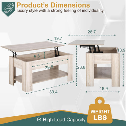 PayLessHere Coffee Table Lift Top Coffee Tables with Hidden Compartment and Storage Shelf Wooden Lift Tabletop Dining Table for Living Room Home Small Space, Natural - WoodArtSupply