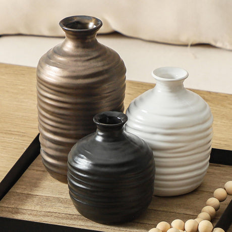 Dobbyby Ceramic Vase Set of 3 Decorative Vase for Home Decor Modern Farmhouse Decor Pottery Neutral Vases for Living Room Bathroom Table Mantel Fireplace Entryway Shelf (02-Metallic) Dobbyby