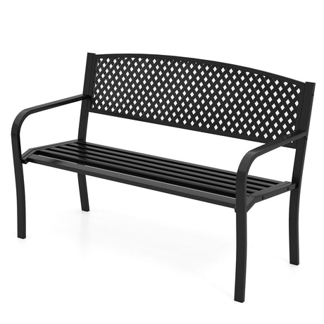Tangkula Metal Outdoor Park Bench, 50 Inches Garden Bench with Patterned Backrest and Curved Armrests, 2-3-Person Patio Bench, Outside Heavy-Duty Metal Loveseat Chair for Porch, Lawn, Yard & Park Tangkula