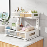 2-Pack Under Sink Storage Organizer, Large 2-Tier Elegant Mesh Pull Out Shelf for Kitchen and Bathroom Cabinet Organization, L-Shaped and Adjustable Height Design for Maximum Space Efficiency-White Biboraya