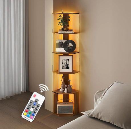 Quikraen 6 Tier Corner Display Rack with Light Clear Arylic Corner Shelves 63in Tall Cabinet with Dimmable LED Light for Display Curio Cabinet Quikraen