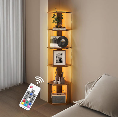 Quikraen 6 Tier Corner Display Rack with Light Clear Arylic Corner Shelves 63in Tall Cabinet with Dimmable LED Light for Display Curio Cabinet