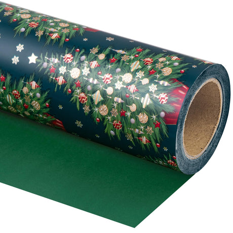 WRAPAHOLIC Reversible Green Christmas Wrapping Paper - Mini Roll - 17 Inch x 33 Feet - Green Christmas Tree Wrapping Paper for Holiday, Party Celebration WRAPAHOLIC