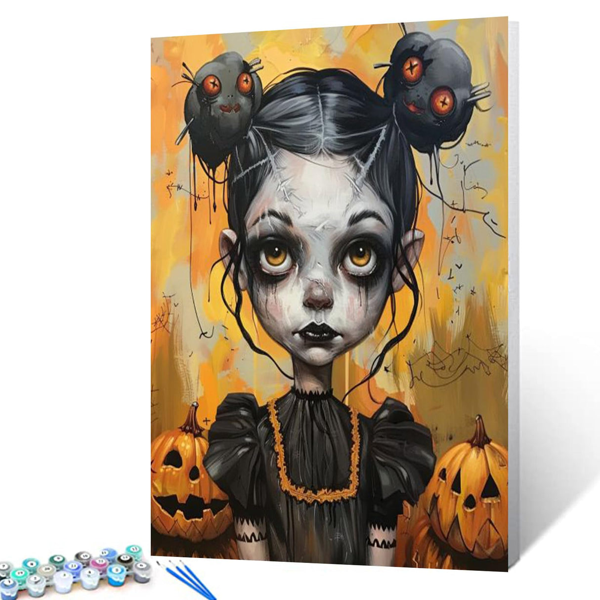 Tucocoo Halloween Pumpkin Strange Girl Paint by Number Cute Weird Girl Portrait DIY Painting on Canvas with Brushes Acrylic Paints Paint by Numbers for Adults and Beginner 16x20 Inch（Without Frame） Tucocoo