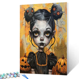 Tucocoo Halloween Pumpkin Strange Girl Paint by Number Cute Weird Girl Portrait DIY Painting on Canvas with Brushes Acrylic Paints Paint by Numbers for Adults and Beginner 16x20 Inch（Without Frame） Tucocoo