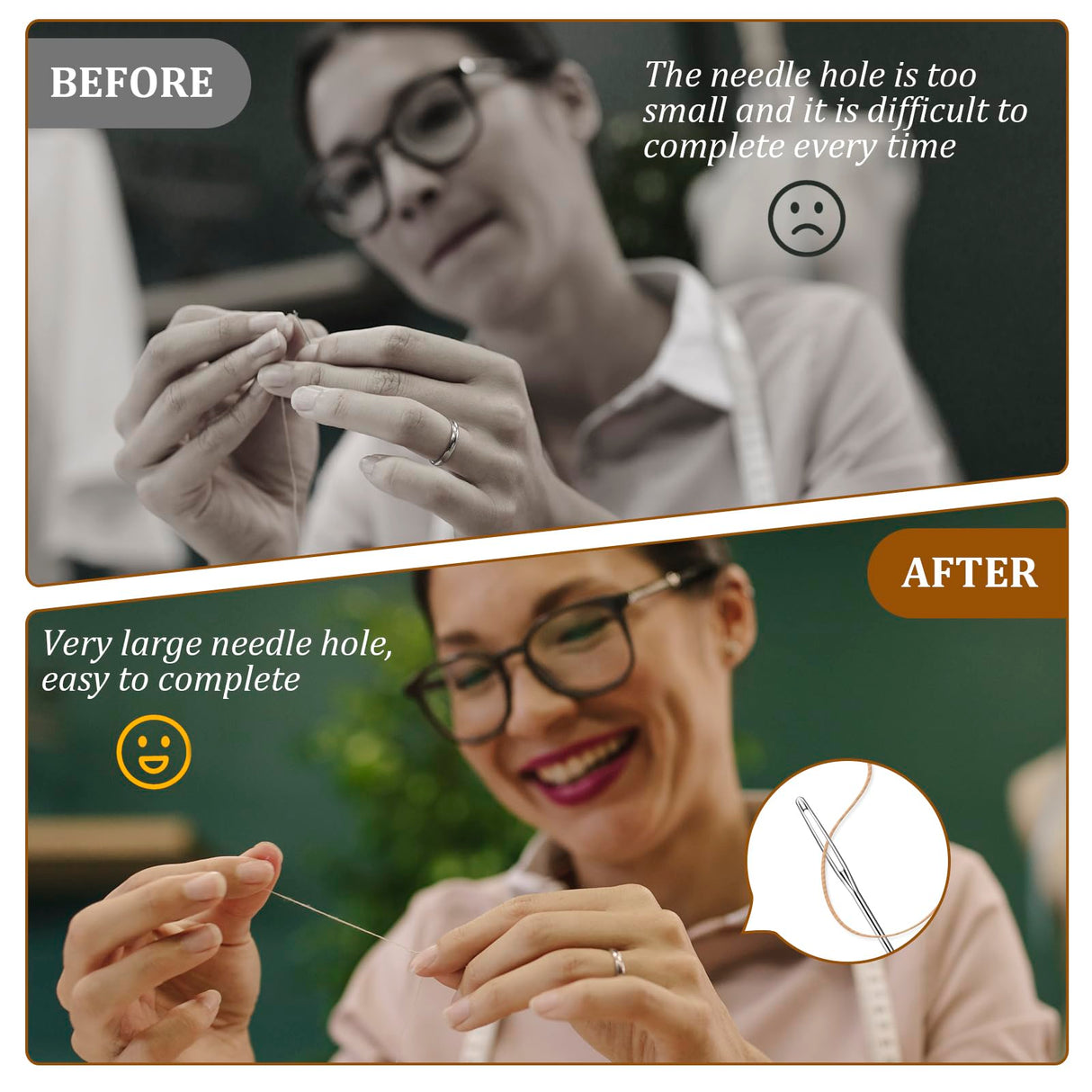 50 PCS Large Eye Embroidery Needles, 5 Sizes, Stainless Steel Yarn Knitting Needles for Hand Sewing (Pointed) KATIZO