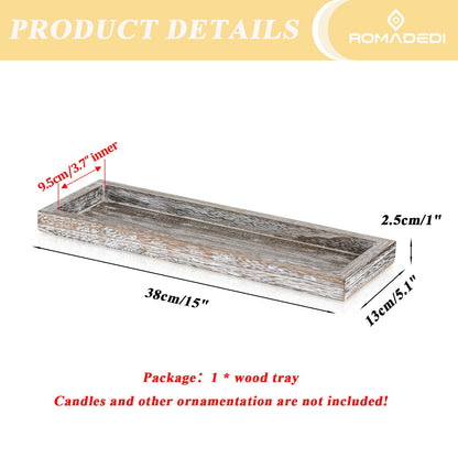 Romadedi Rustic Decorative Wood Candle Tray - 15" Wooden Long Narrow Tray Candle Holder, Farmhouse Small Trays for Coffee Table Centerpieces Dining Room Kitchen Countertop Home Decor, Whitewa - WoodArtSupply