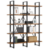 Ironck Double Wide Industrial 5-Tier Bookshelf with Open Shelves in Vintage Brown IRONCK