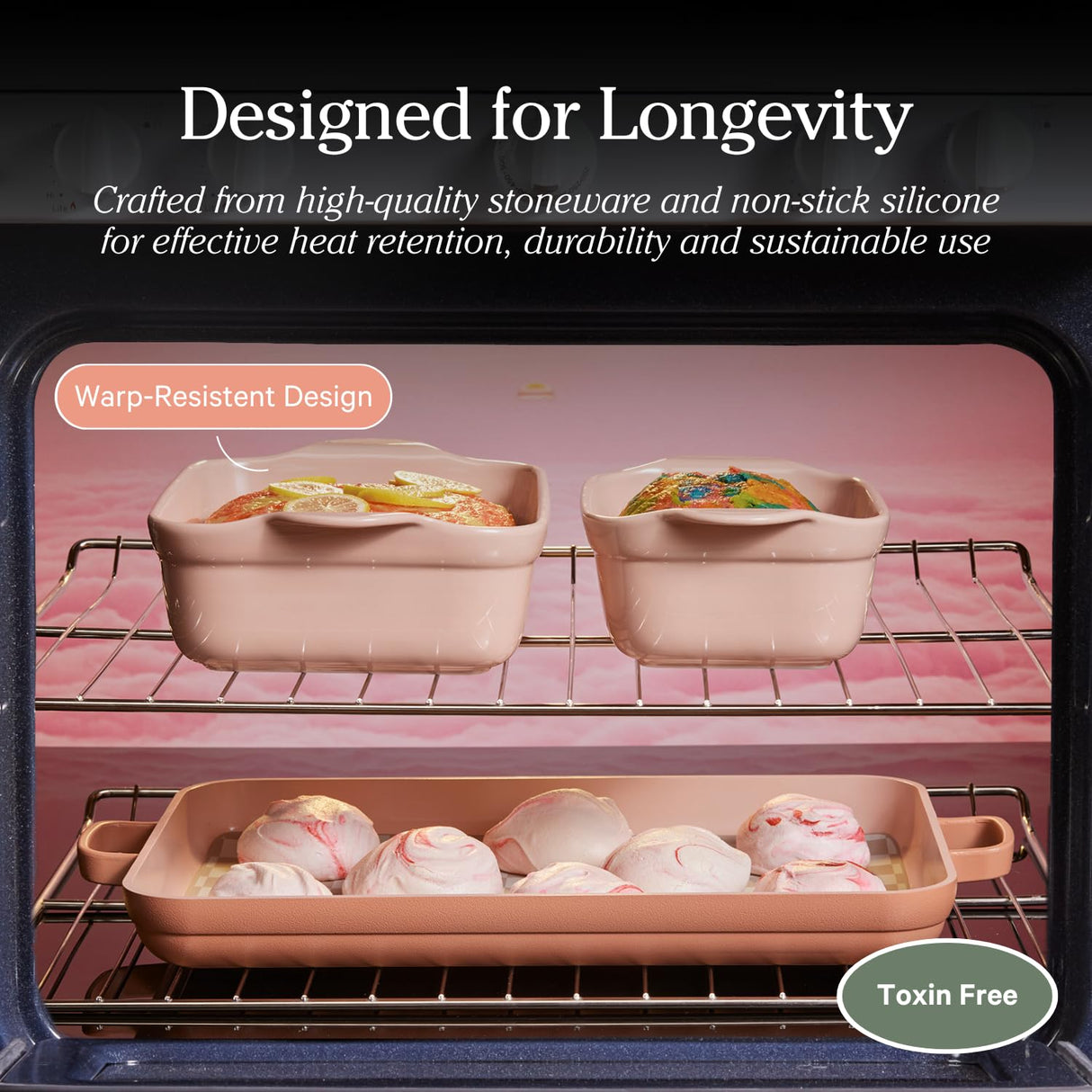 Our Place Bakeware Set | 5-Piece Nonstick, Toxin-Free, Ceramic, Stoneware Set with Oven Pan, Bakers, & Oven Mat | Space-Saving Nesting Design | Oven-Safe | Bake, Roast, Griddle and more | Spice Our Place