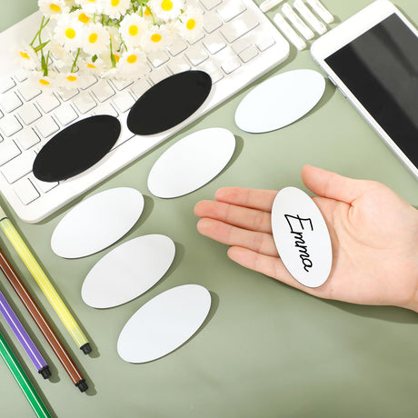 XunYee 20 Pcs Oval Name Tags with Pins 1.5 x 3 Inch Blank Name Tags DIY Name Tags Pin Back Plastic Personalized ID Name Badge for Employee Office Workers XunYee
