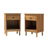 Walker Edison Russ Mid Century Modern 1-Drawer Solid Wood Nightstand Set, Caramel Walker Edison