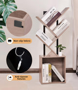 YSVCO 4 Tier Book Tree Bookshelf, Wooden Small Book Shelf with Storage Cabinet, Modern Freestanding Bookcase, Floor Standing Display Organizer for Small Spaces, Living Rooms, Home Offices, Gray BS34GB YSVCO