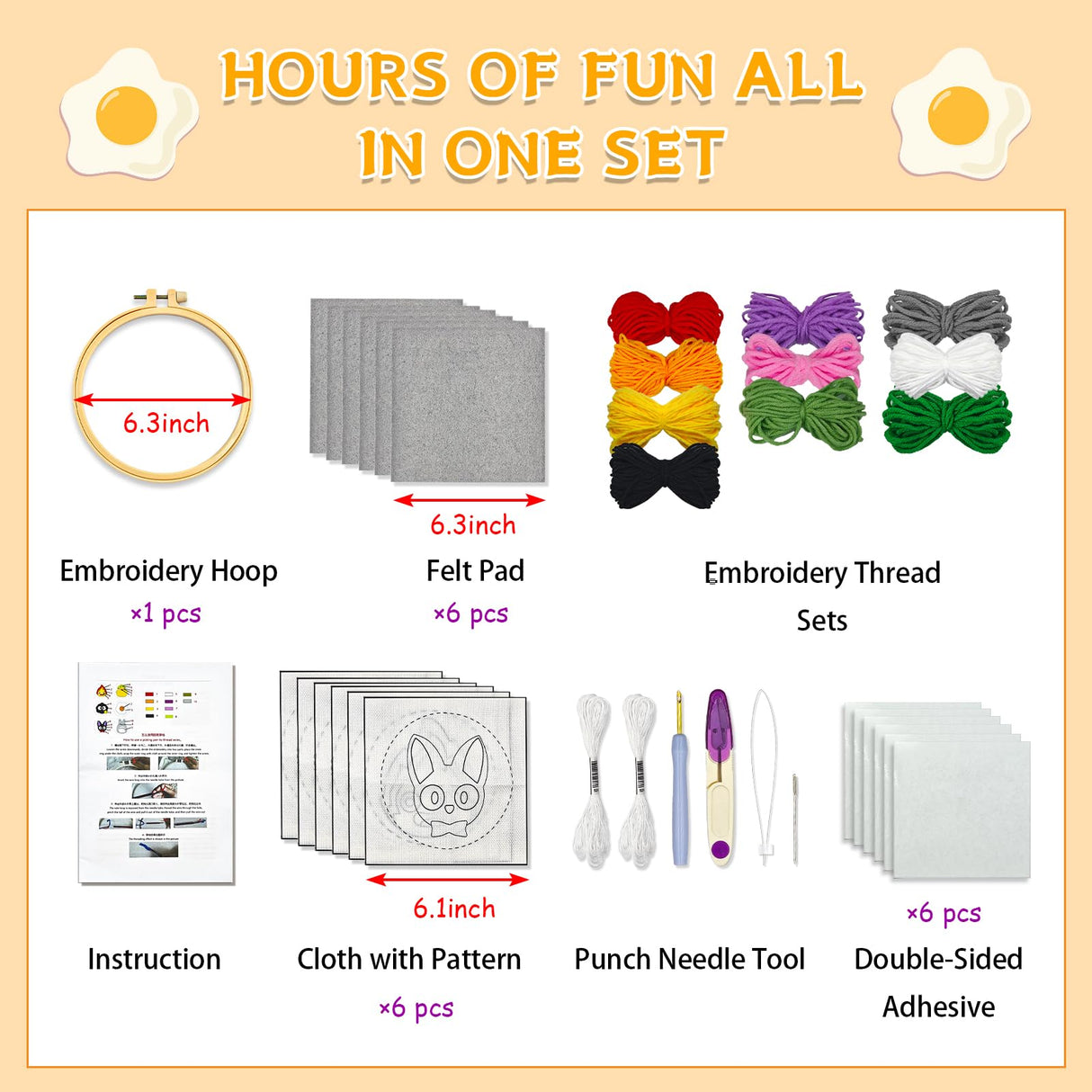 PUNICA Punch Needle Kit for Beginners, Kids & Adults Coaster Set of 6, Easy DIY Embroidery Set Starter Craft Gift with Cute Cartoon Decoration PUNICA