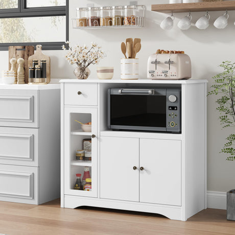 HORSTORS Storage Cabinet with 3 Doors and 1 Drawer, Buffet Cabinet Sideboard with Adjustable Shelves, Microwave Stand Cabinet for Kitchen, Dining Room, White HORSTORS