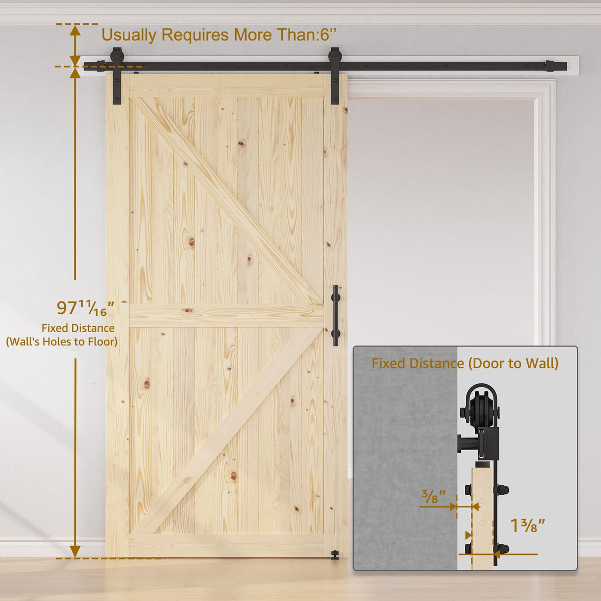 SMARTSTANDARD 48in x 96in Sliding Barn Door with 8ft Barn Door Hardware Kit Included, Unfinished Solid Spruce Wood Door, Assembly Required, DIY, Stainable, Fit Opening up to 46in x 94in SMARTSTANDARD